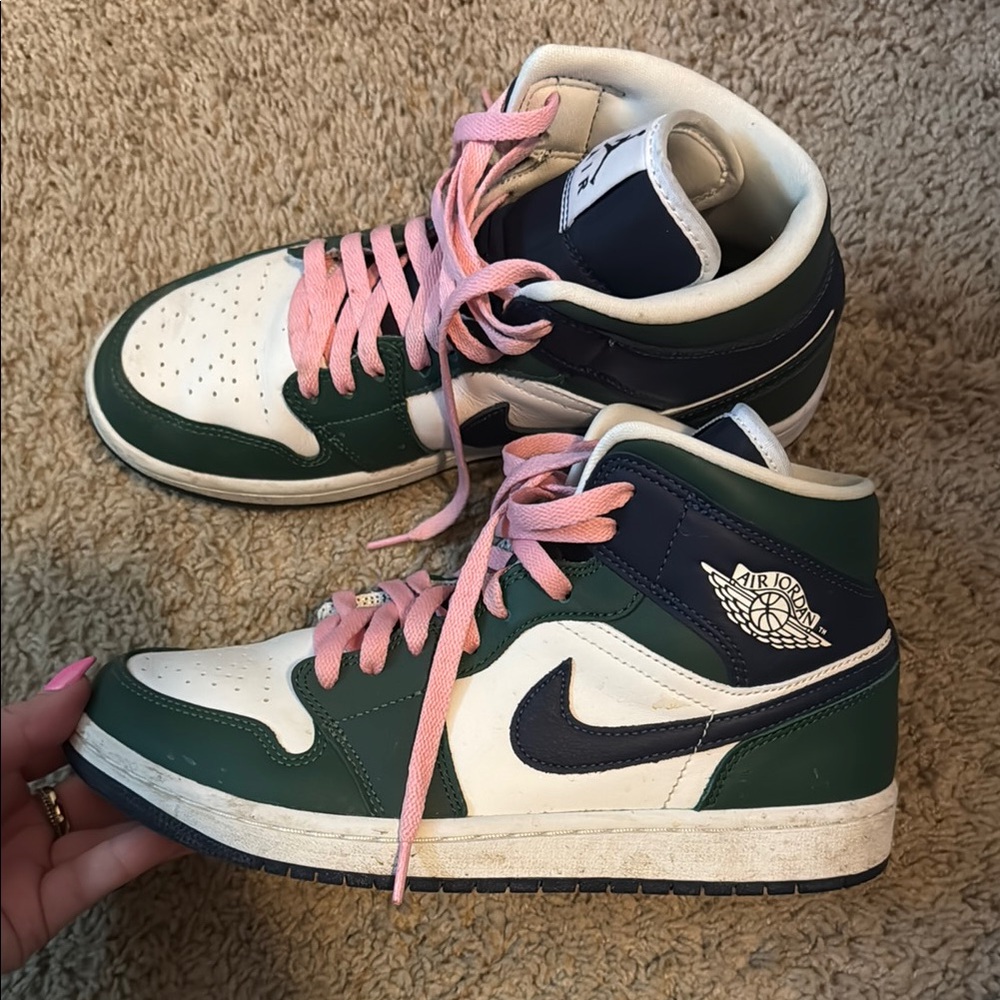 Women's Green and Pink Nike Jordans- Sneakers